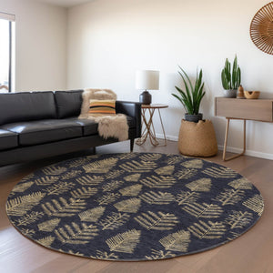 HomeRoots 8' Black and Gold Round Rug - Stylish, Washable, Durable Indoor/Outdoor Area Rug for Modern Spaces 621306
