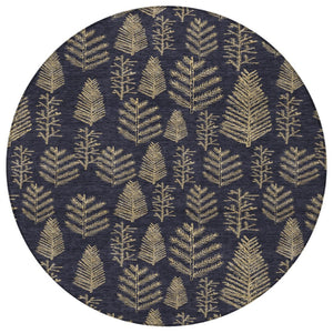 HomeRoots 8' Black and Gold Round Rug - Stylish, Washable, Durable Indoor/Outdoor Area Rug for Modern Spaces 621306