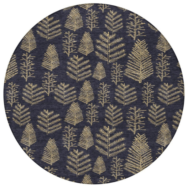 HomeRoots 8' Black and Gold Round Rug - Stylish, Washable, Durable Indoor/Outdoor Area Rug for Modern Spaces 621306