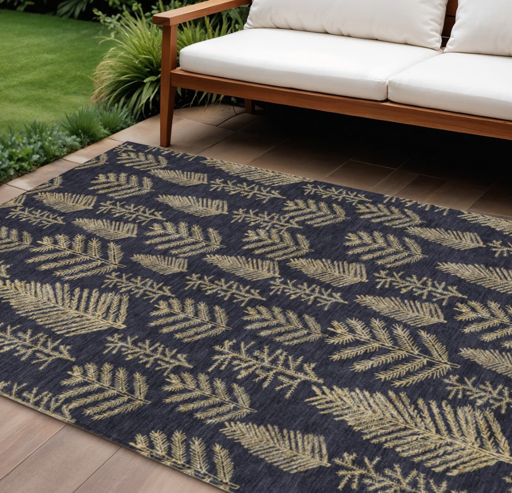 HomeRoots 8' X 10' Black and Gold Trees Area Rug – Stylish, Washable, Durable Indoor/Outdoor Accent for Any Space 621307
