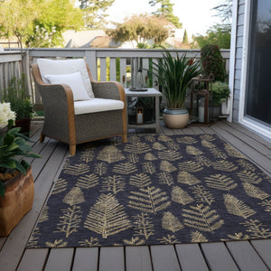 HomeRoots 8' X 10' Black and Gold Trees Area Rug – Stylish, Washable, Durable Indoor/Outdoor Accent for Any Space 621307