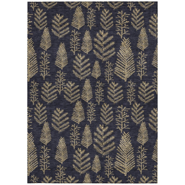 HomeRoots 9' X 12' Black And Gold Trees Washable Area Rug – Stylish, Durable, Indoor/Outdoor, Easy Care! 621308