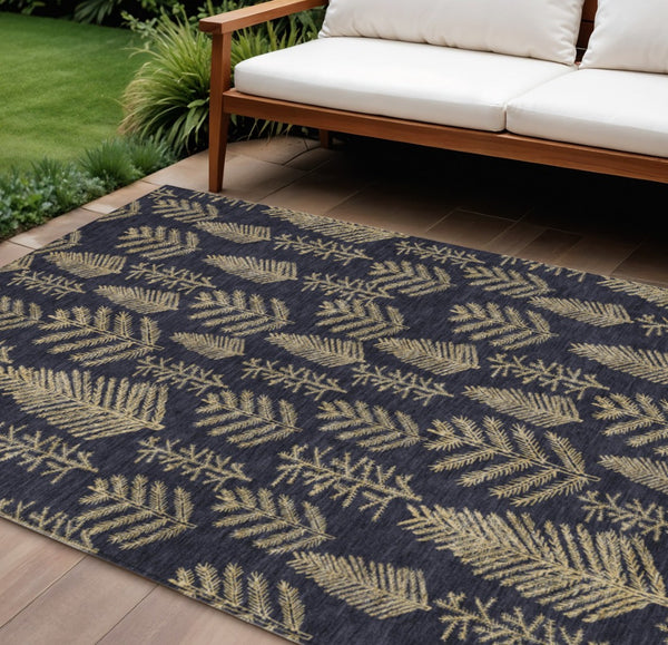 HomeRoots 9' X 12' Black And Gold Trees Washable Area Rug – Stylish, Durable, Indoor/Outdoor, Easy Care! 621308