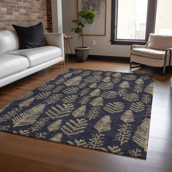 HomeRoots 9' X 12' Black And Gold Trees Washable Area Rug – Stylish, Durable, Indoor/Outdoor, Easy Care! 621308