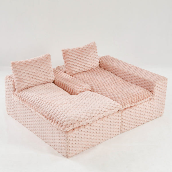 English Elm Pink Turtle Velvet Convertible Sofa: Plush, Stylish Twin-Seat With Chaise Lounge For Ultimate Comfort W3371S00028-GIGA