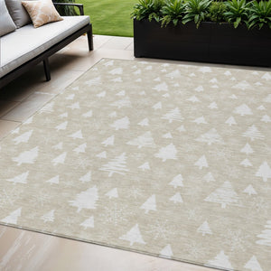 HomeRoots 5' X 8' Beige and Ivory Trees Area Rug - Stylish, Washable, Durable for Indoor & Outdoor Use! 621371