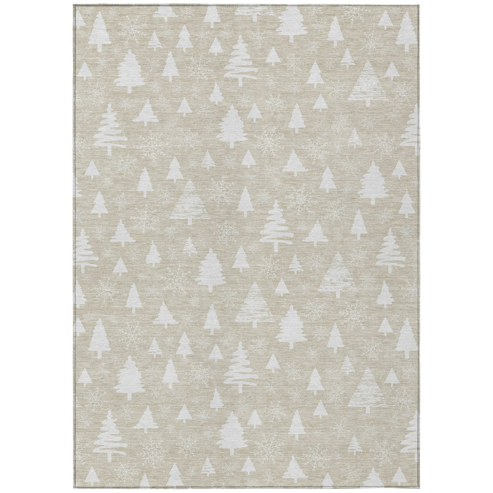 HomeRoots 5' X 8' Beige and Ivory Trees Area Rug - Stylish, Washable, Durable for Indoor & Outdoor Use! 621371