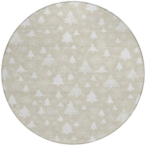 HomeRoots 8' Beige and Ivory Round Area Rug - Durable, Washable Design for Indoor/Outdoor Spaces, Cozy Style 621372