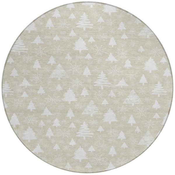 HomeRoots 8' Beige and Ivory Round Area Rug - Durable, Washable Design for Indoor/Outdoor Spaces, Cozy Style 621372