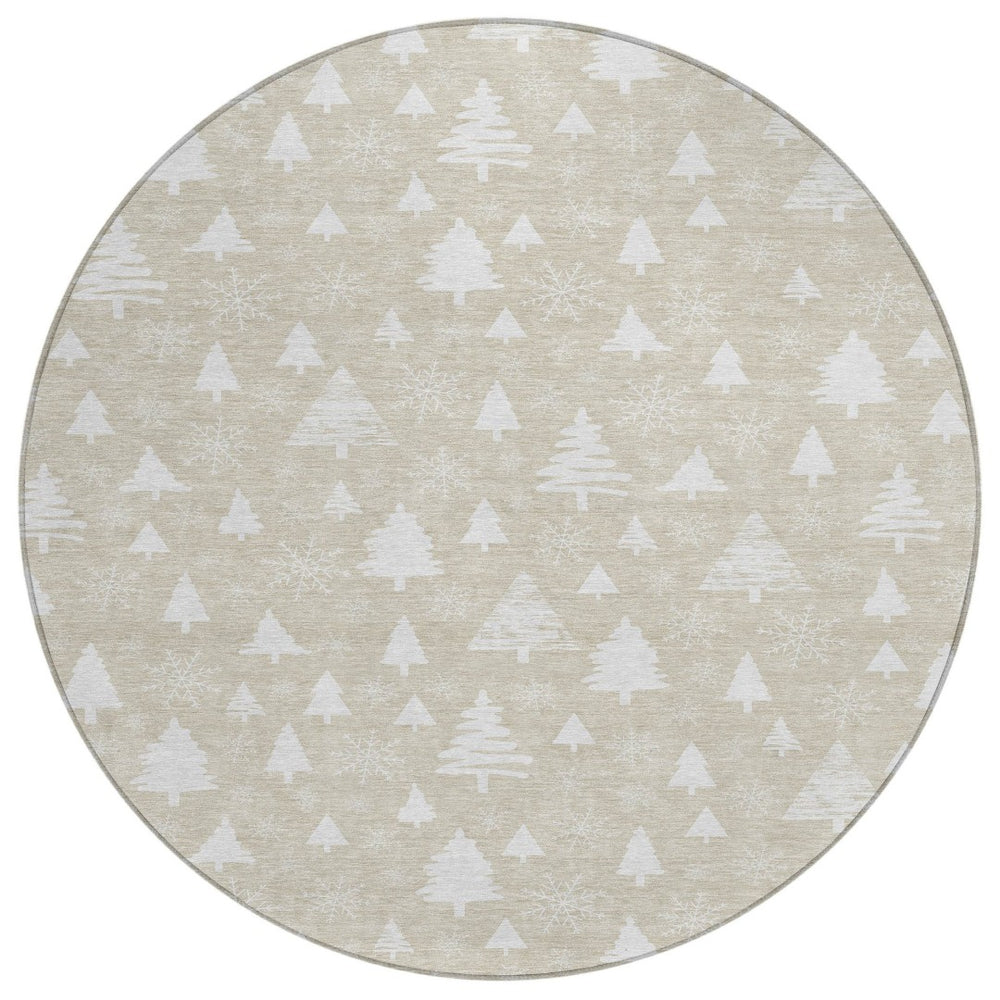 HomeRoots 8' Beige and Ivory Round Area Rug - Durable, Washable Design for Indoor/Outdoor Spaces, Cozy Style 621372