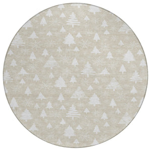 HomeRoots 8' Beige and Ivory Round Area Rug - Durable, Washable Design for Indoor/Outdoor Spaces, Cozy Style 621372