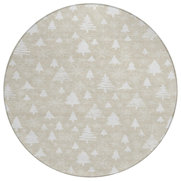 HomeRoots 8' Beige and Ivory Round Area Rug - Durable, Washable Design for Indoor/Outdoor Spaces, Cozy Style 621372