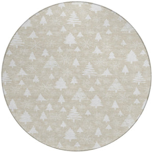 HomeRoots 8' Beige and Ivory Round Area Rug - Durable, Washable Design for Indoor/Outdoor Spaces, Cozy Style 621372