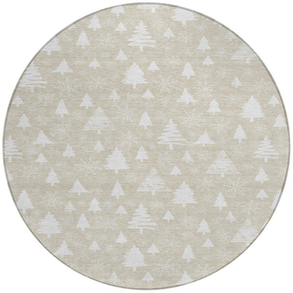 HomeRoots 8' Beige and Ivory Round Area Rug - Durable, Washable Design for Indoor/Outdoor Spaces, Cozy Style 621372