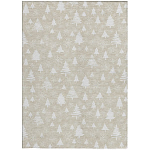 HomeRoots 9' X 12' Elegant Beige and Ivory Tree Pattern Area Rug - Washable, Durable, Indoor/Outdoor Use 621374