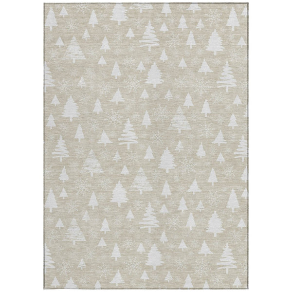 HomeRoots 9' X 12' Elegant Beige and Ivory Tree Pattern Area Rug - Washable, Durable, Indoor/Outdoor Use 621374