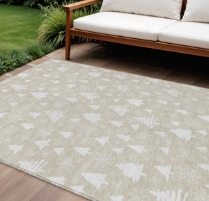 HomeRoots 9' X 12' Elegant Beige and Ivory Tree Pattern Area Rug - Washable, Durable, Indoor/Outdoor Use 621374