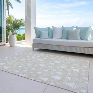 HomeRoots 9' X 12' Elegant Beige and Ivory Tree Pattern Area Rug - Washable, Durable, Indoor/Outdoor Use 621374