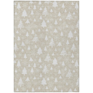 HomeRoots 9' X 12' Elegant Beige and Ivory Tree Pattern Area Rug - Washable, Durable, Indoor/Outdoor Use 621374