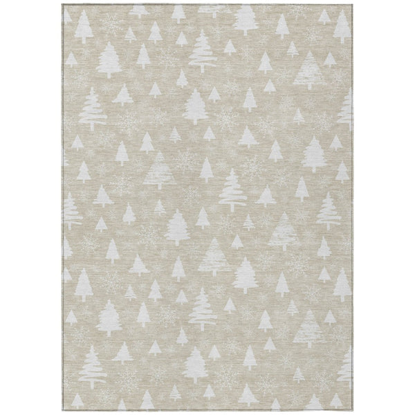 HomeRoots 9' X 12' Elegant Beige and Ivory Tree Pattern Area Rug - Washable, Durable, Indoor/Outdoor Use 621374