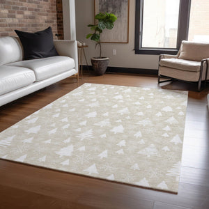 HomeRoots 9' X 12' Elegant Beige and Ivory Tree Pattern Area Rug - Washable, Durable, Indoor/Outdoor Use 621374