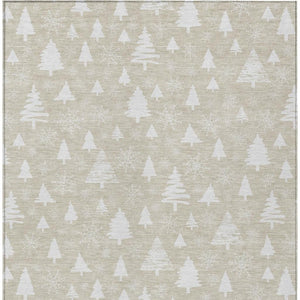 HomeRoots 10' X 14' Elegant Beige and Ivory Tree Motif Rug - Washable Indoor/Outdoor, Durable and Stylish! 621375