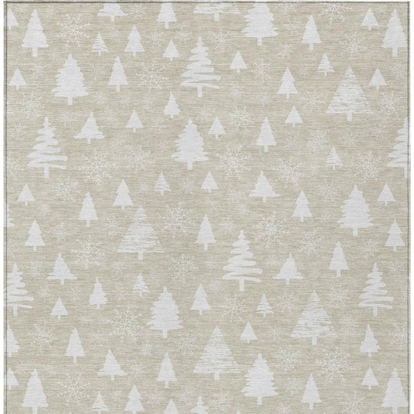 HomeRoots 10' X 14' Elegant Beige and Ivory Tree Motif Rug - Washable Indoor/Outdoor, Durable and Stylish! 621375
