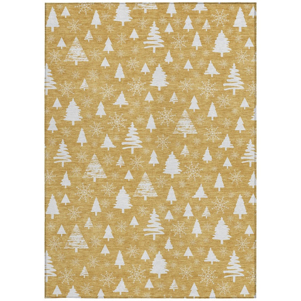 HomeRoots 5' X 8' Gold and Ivory Snowflake Area Rug - Stylish, Washable, Durable for Indoor & Outdoor Spaces! 621383