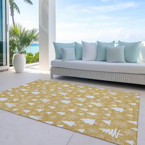 HomeRoots 5' X 8' Gold and Ivory Snowflake Area Rug - Stylish, Washable, Durable for Indoor & Outdoor Spaces! 621383