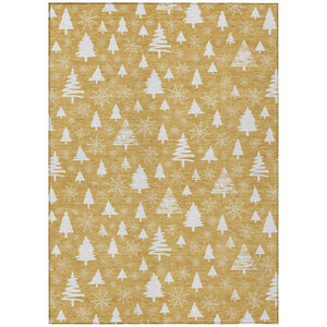 HomeRoots 5' X 8' Gold and Ivory Snowflake Area Rug - Stylish, Washable, Durable for Indoor & Outdoor Spaces! 621383