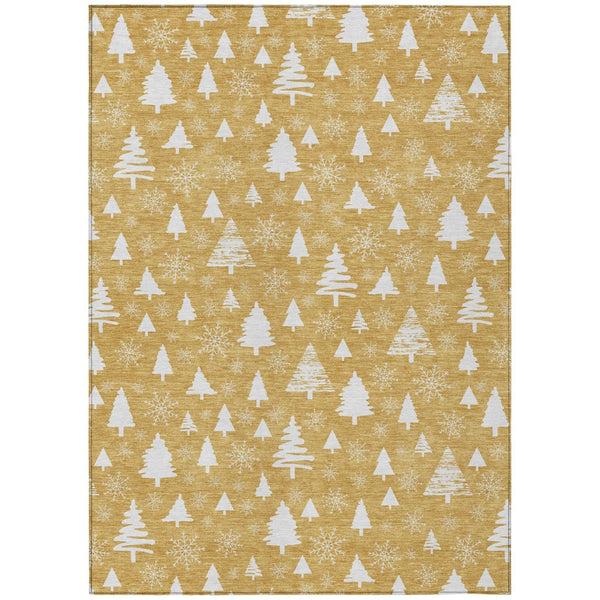 HomeRoots 5' X 8' Gold and Ivory Snowflake Area Rug - Stylish, Washable, Durable for Indoor & Outdoor Spaces! 621383