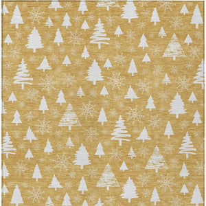 HomeRoots 5' X 8' Gold and Ivory Snowflake Area Rug - Stylish, Washable, Durable for Indoor & Outdoor Spaces! 621383