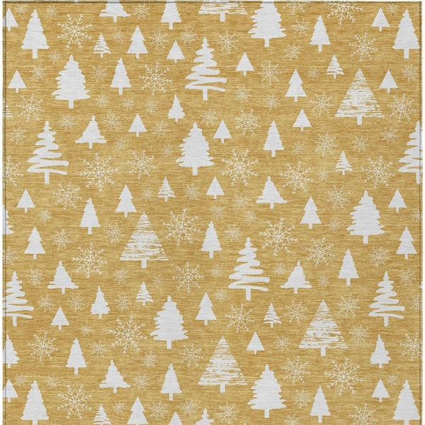 HomeRoots 5' X 8' Gold and Ivory Snowflake Area Rug - Stylish, Washable, Durable for Indoor & Outdoor Spaces! 621383
