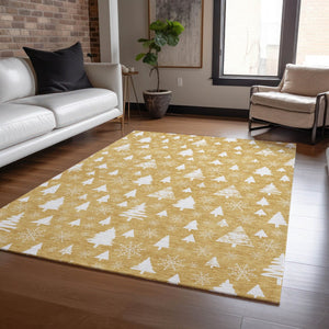 HomeRoots 5' X 8' Gold and Ivory Snowflake Area Rug - Stylish, Washable, Durable for Indoor & Outdoor Spaces! 621383