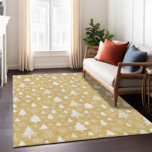 HomeRoots 5' X 8' Gold and Ivory Snowflake Area Rug - Stylish, Washable, Durable for Indoor & Outdoor Spaces! 621383