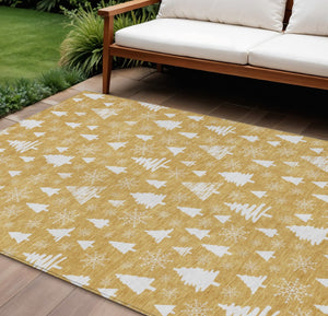 HomeRoots 9' X 12' Gold and Ivory Snowflake Rug - Durable, Washable Area Rug for Indoor & Outdoor Spaces 621386