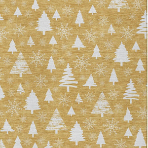 HomeRoots 9' X 12' Gold and Ivory Snowflake Rug - Durable, Washable Area Rug for Indoor & Outdoor Spaces 621386