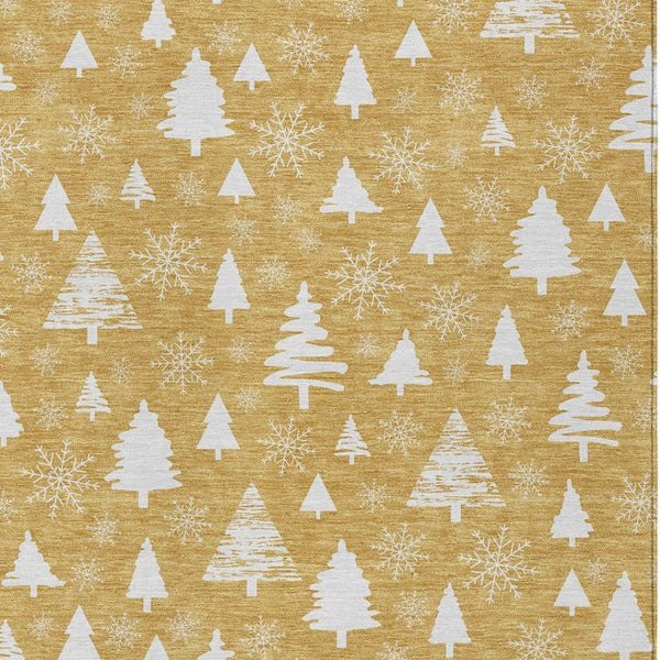 HomeRoots 9' X 12' Gold and Ivory Snowflake Rug - Durable, Washable Area Rug for Indoor & Outdoor Spaces 621386