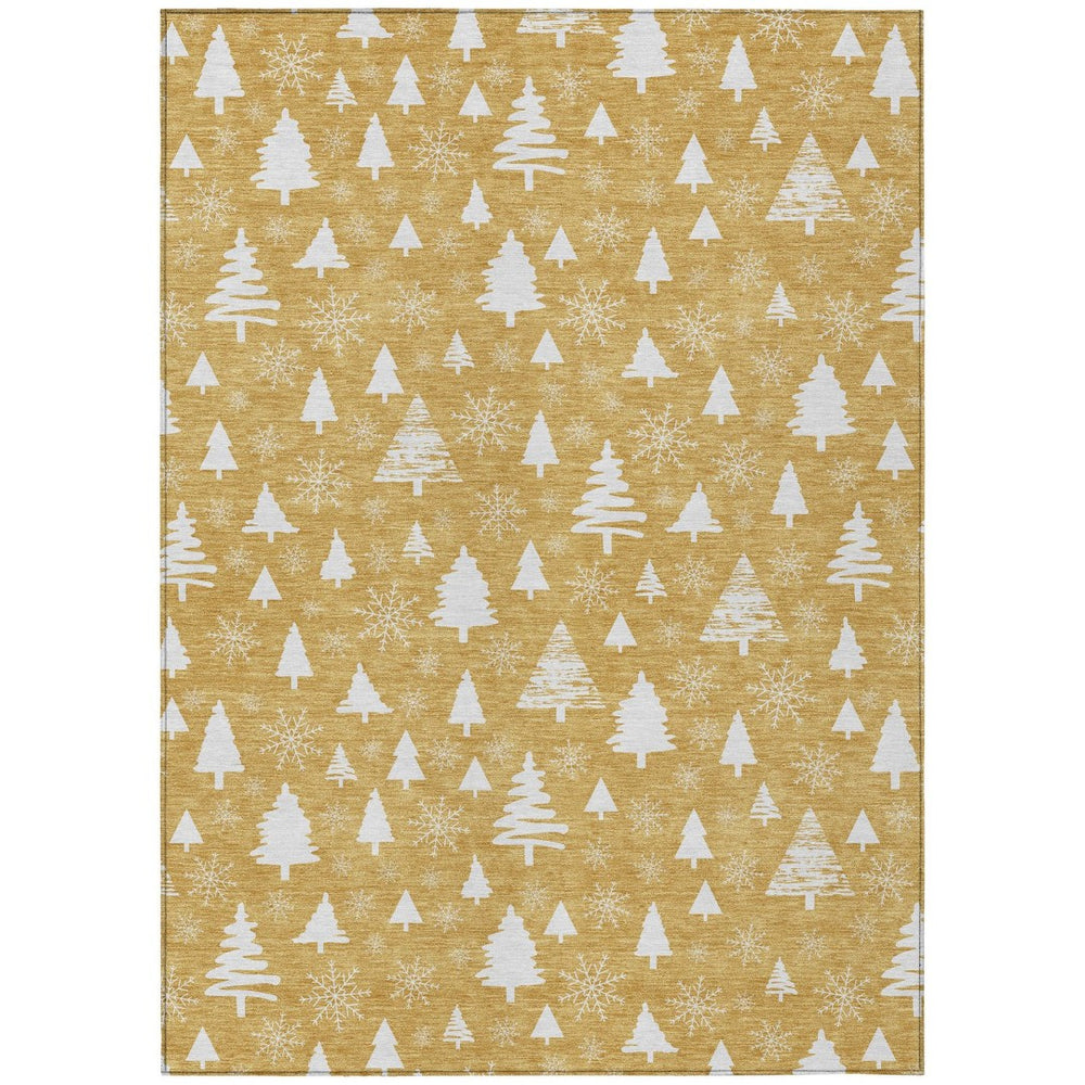 HomeRoots 10' Gold and Ivory Snowflake Area Rug - Washable, Durable Indoor/Outdoor Design for Any Space! 621387