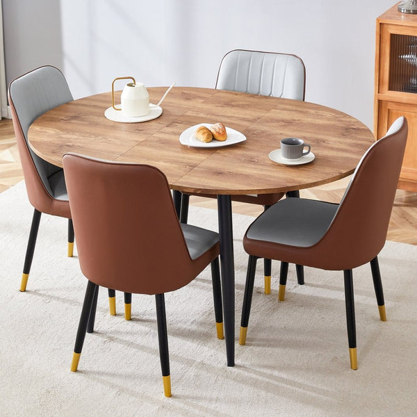 English Elm Table Modern Extendable Dining Set With 4 Pu Chairs - Space-Saving Design For Stylish Gatherings W1151S03938-GIGA