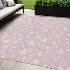 HomeRoots 5' X 8' Pink and Ivory Snowflake Washable Area Rug - Stylish, Durable, & Perfect for Indoor/Outdoor Use 621401