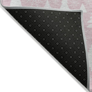 HomeRoots 8' Pink And Ivory Round Snowflake Area Rug - Durable, Washable, Stylish for Indoor & Outdoor Spaces 621402