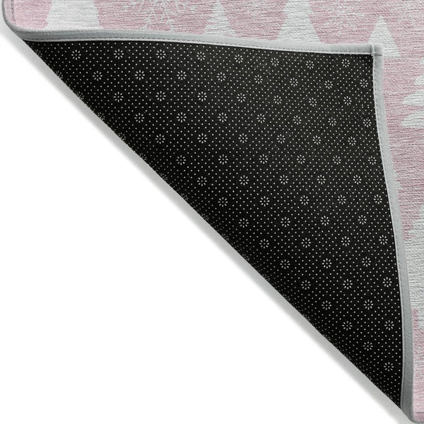 HomeRoots 8' Pink And Ivory Round Snowflake Area Rug - Durable, Washable, Stylish for Indoor & Outdoor Spaces 621402