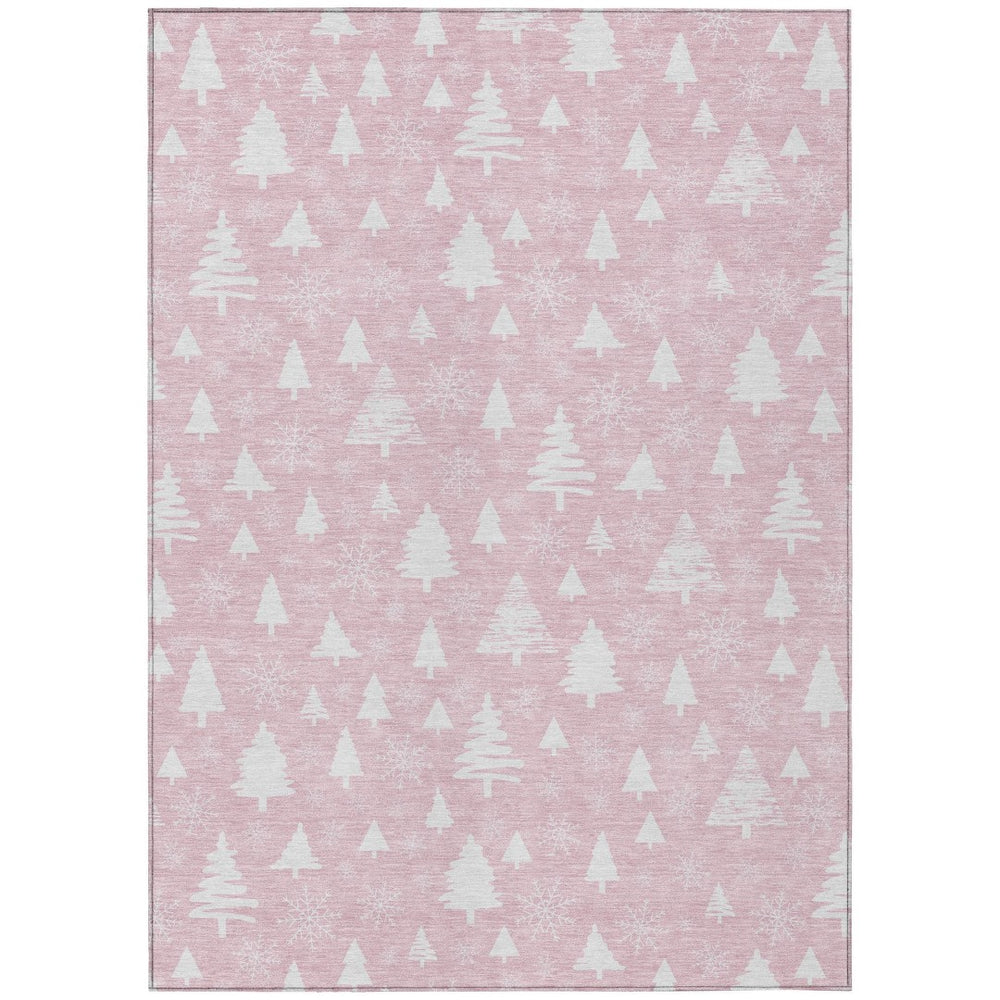 HomeRoots 8' X 10' Elegant Pink and Ivory Snowflake Area Rug - Durable, Washable for Indoor/Outdoor Spaces! 621403