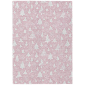 HomeRoots 8' X 10' Elegant Pink and Ivory Snowflake Area Rug - Durable, Washable for Indoor/Outdoor Spaces! 621403
