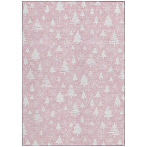 HomeRoots 8' X 10' Elegant Pink and Ivory Snowflake Area Rug - Durable, Washable for Indoor/Outdoor Spaces! 621403