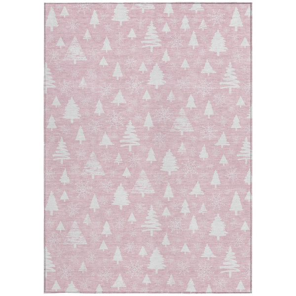 HomeRoots 8' X 10' Elegant Pink and Ivory Snowflake Area Rug - Durable, Washable for Indoor/Outdoor Spaces! 621403