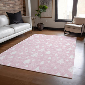 HomeRoots 8' X 10' Elegant Pink and Ivory Snowflake Area Rug - Durable, Washable for Indoor/Outdoor Spaces! 621403