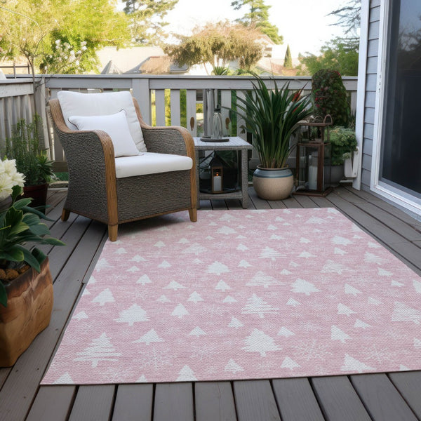 HomeRoots 8' X 10' Elegant Pink and Ivory Snowflake Area Rug - Durable, Washable for Indoor/Outdoor Spaces! 621403