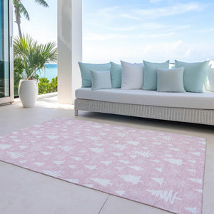 HomeRoots 9' X 12' Snowflake Area Rug in Pink & Ivory - Stylish, Washable, Durable for Indoor & Outdoor Spaces 621404